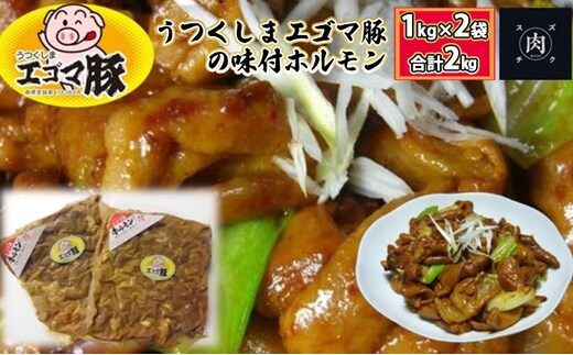 【ホルモン 総重量 2kg】福島県産 うつくしまエゴマ豚の味付ホルモン 1kg×2袋 肉の加工品 加工品 惣菜 冷凍 