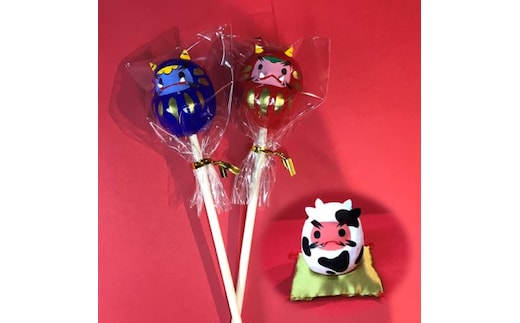 【伝統工芸品】豆だるま（丑）1体、 赤青おに豆ダルマ 2体セット ※ 開運 願掛け 縁起物 魔除け 人形 民芸品 伝統技術 キャラクター 干支 達磨 