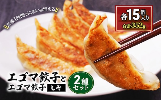 エゴマ餃子とエゴマ餃子（しそ）2種セット（各15個入） 【無臭・肉汁・ジューシー・もちもち・手作り】