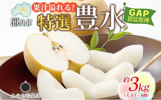特選 豊水 約3kg 大玉 5～8個 なし 梨 ナシ もぎたて 甘い 旬 果物 GAP 認証 産地直送 贈り物 贈答用 送料無料 上の山 彩果園 うえのやま さいかえん 福島県 郡山市