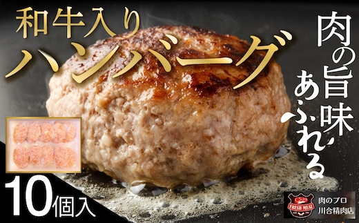 自家製 和牛入り ハンバーグ 10個 セット 小分パック 冷凍保存 肉 牛肉 おかず お弁当 ジューシー お歳暮 冬ギフト ギフト プレゼント 人気 ランキング おすすめ グルメ 福島 ふくしま 田村 田村市 たむら 川合精肉店
