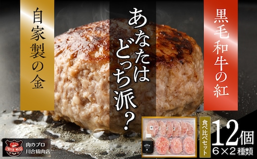 自家製 ハンバーグ 食べ比べ 12個セット ( 6個 × 2種類 ) 小分 パック 冷凍保存 肉 牛肉 おかず お弁当 ジューシー お歳暮 冬ギフト ギフト プレゼント 人気 ランキング おすすめ グルメ 福島 ふくしま 田村 田村市 たむら 川合精肉店