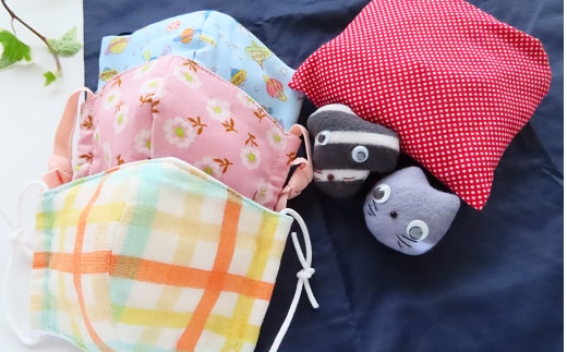 『みゃーこ』と『こーじ』がついてる！手作りエコバック＆子ども用マスク【思いやり型返礼品】 マスク エコバッグ マイバッグ 手作り こども用 福島県 田村市