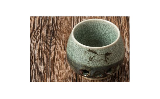 大堀相馬焼 松永窯 二重ぐい呑み(青ひび)【07461-0121】