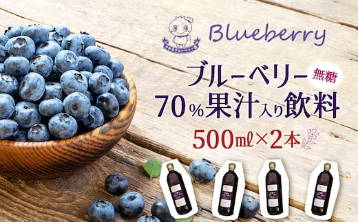 ブルーベリー70%果汁入り飲料（無糖）500ml×2本セット 【福島県三春町 かおるブルーベリー園産使用】 【07521-0152】