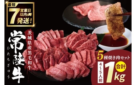 常陸牛5種焼肉セット希少部位入り（４~５人前１kg)【常陸牛 国産牛 和牛 牛肉 切り落とし 焼肉セット 希少部位 茨城県 水戸市】（NW-13）