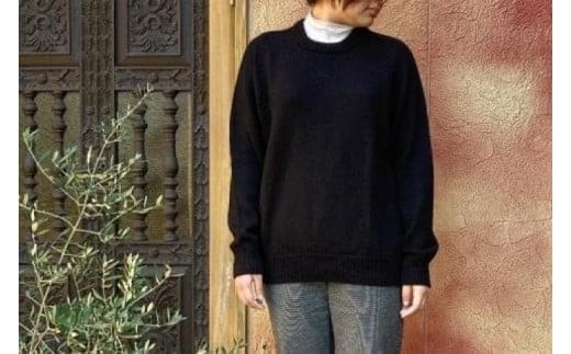 【アルパカ専門店 T'IKA】ラグランセーター・黒・男女兼用（アルパカ100％）【アパレル ブラック ウィメンズ 毛糸 大きめサイズ 茨城県 水戸市 ギフト プレゼント】 (AL-12)