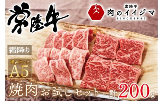 肉 常陸牛A5 焼肉 お試しセット 200g ギフト 2種類 霜降り お試しセット もも厚切り カルビ 敬老の日 プレゼント 誕生日 バーベキュー BQQ ふるさと納税 ギフト対応 【肉のイイジマ】（DU-47）