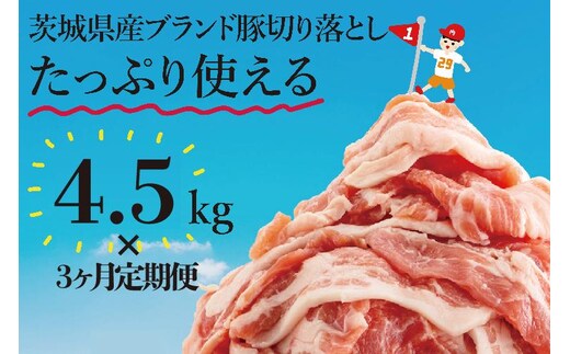 【数量限定】【3か月定期便】リピーター続出！茨城県産ブランド豚切り落とし計13.5kg(4.5kg×3回)【肉 豚肉 切り落とし 小分け 真空 真空パック 茨城県産 肉料理 肩ロース ウデ モモ バラ 水戸市 水戸】（EC-105）