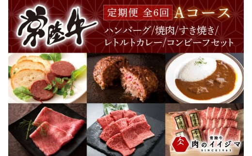【定期便 全6回】 肉 常陸牛 6ヶ月 定期便 Aコース ハンバーグ 焼肉 すき焼き レトルトカレー コンビーフ ギフト セット 食べ物ギフト対応 【肉のイイジマ】 茨城県 水戸市（DU-107）