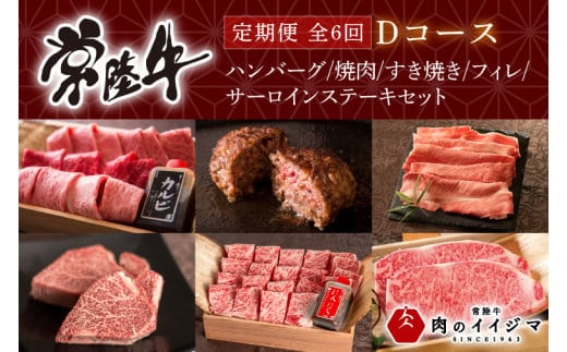 【定期便 全6回】常陸牛 6ヶ月 定期便 Dコース ハンバーグ 焼肉 すき焼き フィレ サーロイン ステーキ ヒレ肉 ステーキ肉 ギフト セット プレゼント 黒毛和牛 ふるさと納税 定期便 肉 ギフト対応【肉のイイジマ】（DU-110）