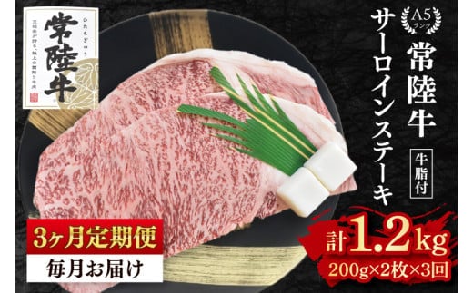 【3ヶ月定期便】【常陸牛A5ランク】サーロインステーキ 400ｇ（200ｇ×２枚）（EK-1_1）