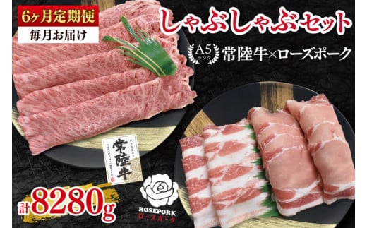 【6ヶ月定期便】【常陸牛A5ランク・ローズポークしゃぶしゃぶセット】常陸牛肩ロース780ｇ＋ローズポーク600ｇ（ロース300ｇ・ばら300ｇ）【 冷凍 国産 和牛 豚肉 ブランド豚 茨城県 水戸市 食べ比べ セット商品 国産 老舗精肉店】(EK-55_2)