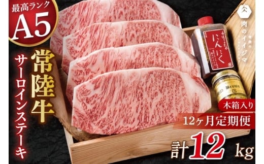 【12ヶ月定期便】常陸牛 A5 サーロインステーキ 250g×4枚 牛肉 茨城県 水戸市（DU-148）