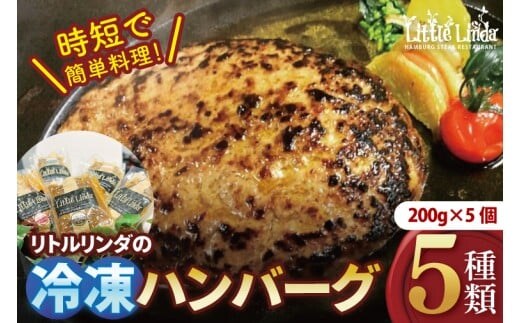 リトルリンダの冷凍ハンバーグ5種類入り(200g×5)ギフトボックス【常陸牛 国産牛 味わいポーク 時短 簡単料理 水戸市 茨城県】(NC-1)
