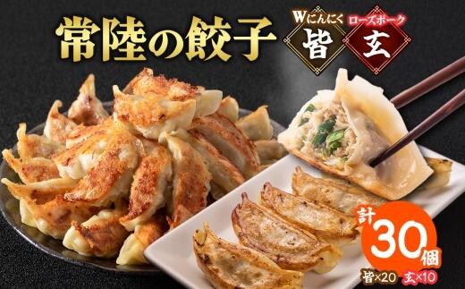 【 金満福 推奨 】餃子2種 皆（kai）＆玄（kuro） 計30個 餃子 ぎょうざ ギョーザ 生 揚げ にんにく ローズポーク 国産 手づくり 本格 中華 おかず アンテナショップ 地産地消 茨城食材 化学調味料不使用 餃子の常陸 冷凍 茨城県 水戸市（OG-12)