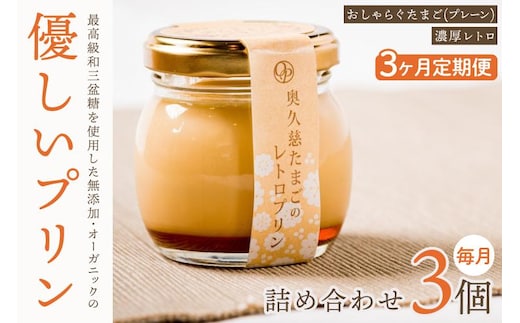 【3ヶ月定期便】最高級和三盆糖を使用した無添加・オーガニックの優しいプリン 計9個（3個×3回）「茨城おしゃらぐプリン」※北海道・沖縄本島・離島配送不可【洋食屋花きゃべつ スイーツ デザート セット ギフト 水戸市 茨城県】（EP-4）