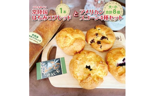 常陸国（ひたちのくに）はちみつブレッドとアメリカンスコーン4種（大・小）セット【ベーカリー パン 蜂蜜 ハチミツ 国産はちみつ おやつ 食事 セット 詰め合わせ 卵不使用 焼き菓子 水戸市 水戸 茨城県 冷凍 20000円以内 2万円以内】（DD-7）