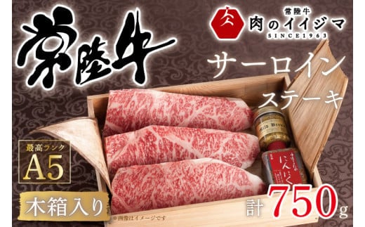 肉 常陸牛A5 サーロイン ステーキ 250g×3枚 ＜木箱入り・特製タレ／マスタード付き＞ お歳暮 お祝い 内祝い お返し 結婚 出産 黒毛和牛 ギフト対応【肉のイイジマ】 茨城県 水戸市（DU-39）