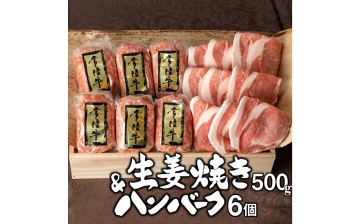 肉 常陸牛100%ハンバーグ6個＆茨城豚ロース生姜焼き500gセット 19000円 焼くだけでレストランの味 お肉 牛肉100% お歳暮 ギフト対応 人気 おすすめ 【肉のイイジマ】 水戸 茨城（DU-27）