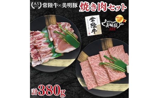【常陸牛 A5ランク・美明豚焼肉セット】常陸牛カルビ180ｇ＋美明豚200ｇ（ロース100ｇ・ばら100ｇ） 冷凍 国産牛 和牛 牛肉 豚肉 ブランド豚 茨城県 水戸市 食べ比べ セット商品 国産 BBQ 10000円以内 老舗精肉店 EK-22