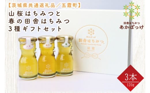 【数量限定】山桜はちみつと春の田舎はちみつの3種ギフトセット 各120g（結蜜Musubi-R3山桜）【茨城県共通返礼品／五霞町】生ハチミツ 非加熱 茨城県産(HO-1)