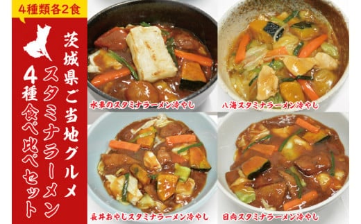 【日時指定必須】スタミナラーメン４種食べ比べセット（長井おやじ、水車、八海、日向各２食＋餅２個）【ラーメン 麺 スタミナ 冷やし 食べ比べ ラーメン ご当地ラーメン ご当地グルメ 茨城県 水戸市】（FF-12）