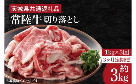 【3ヶ月定期便】【常陸牛】切り落とし 約１kg【定期便】計3kg 総量約3kg【茨城県共通返礼品】（HI-9）