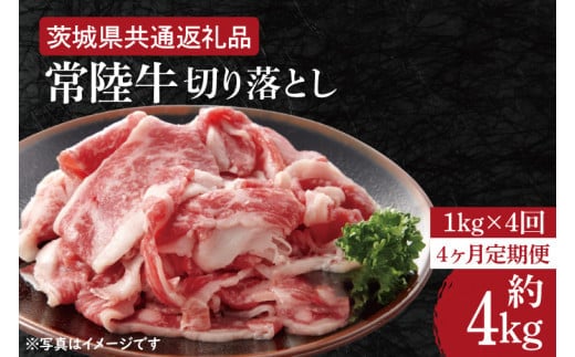 【4ヶ月定期便】【常陸牛】切り落とし 約１kg【定期便】計4kg 総量約4kg【茨城県共通返礼品】（HI-10）