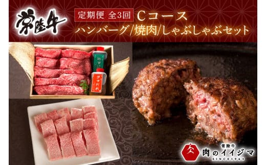 【定期便 全3回】 常陸牛ハンバーグ 20個 定期便 Cコース 3ヶ月 無添加 冷凍 焼き肉 焼肉 カルビ しゃぶしゃぶ ギフト セット 冷凍 人気 【肉のイイジマ】 茨城県（DU-105）