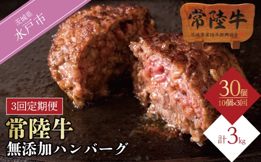【定期便3回】 常陸牛 ハンバーグ 10個 セット×3回 計30個 リピーター続出！ 牛肉 食べ物 焼くだけでレストランの味 冷凍 個別真空パック 小分け 食べ物 ギフト対応 57000円 （DU-97）