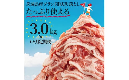 【数量限定】【6か月定期便】リピーター続出！茨城県産豚ブランド切り落とし計18kg(３kg×6回)【肉 豚肉 切り落とし 小分け 真空 真空パック 茨城県産 肉料理 肩ロース ウデ モモ バラ 水戸市 水戸】（EC-103）