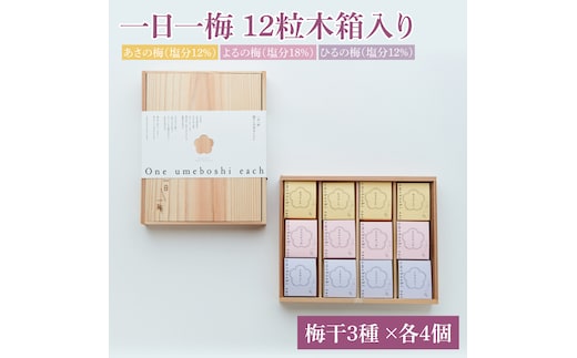 【数量限定】一日一梅 12粒木箱入り（梅干３種 ×各４個）【梅干 梅干し うめぼし 水戸市 茨城県】（CU-3）