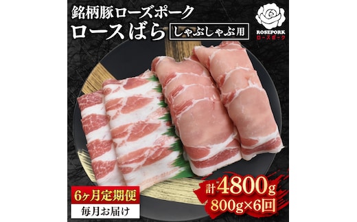 【6ヶ月定期便】【ローズポーク】しゃぶしゃぶ用800g（ロース400g・ばら400g） 冷凍 豚肉 ブランド豚 茨城県 水戸市 食べ比べ セット商品 国産 老舗精肉店(EK-42_2)