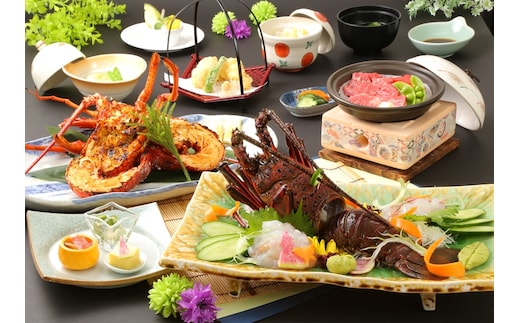 特大『常陸乃国いせ海老』と季節の会席付 １泊２食ペア宿泊券【 茨城県 日立市 】