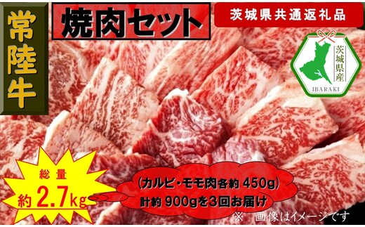 【3か月定期便】【常陸牛】焼肉セット 約900g【定期便】計3回 総量約2,700g（茨城県共通返礼品）【常陸牛 茨城県産 日立市】