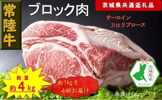 【4か月定期便】【常陸牛】ブロック肉 約1kg【定期便】計4回 総量約4kg（茨城県共通返礼品）【常陸牛 茨城県産 日立市】