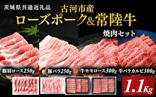 古河市産ローズポーク＆常陸牛『焼肉セット』〈茨城県共通返礼品〉 | 肉 牛肉 豚肉 国産 茨城県 古河市 ブランド 冷凍 BBQ 焼肉 小分け 食べ比べ バラ 牛バラ 豚バラ カルビ ロース 牛モモロース 肩ロース 豚肩ロース 食べくらべ 食べ比べ バラ セット 詰め合わせ バラエティギフト 贈答 贈り物 お中元 お歳暮 プレゼント 茨城県 古河市 直送 産地直送 送料無料 _AD10