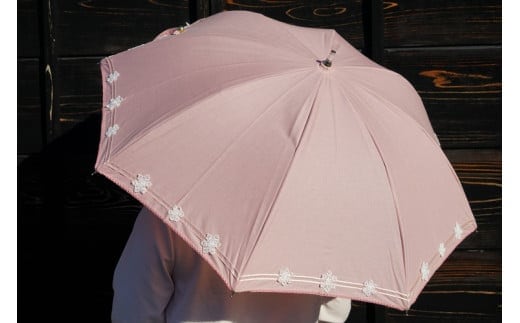 雪華模様の刺繍入り日傘（晴雨兼用・サイズ50ｃｍ・UV加工・麻50％綿50％）カラー：ピンク | 日傘 50センチ 晴雨兼用 UV加工 レディース 雪の結晶 ピンク おしゃれ かわいい スタイリッシュ 雨 梅雨 夏 日差し 日よけ 贈答 贈り物 プレゼント 父の日 母の日 お中元 お歳暮 御歳暮 茨城県 古河 _BL21