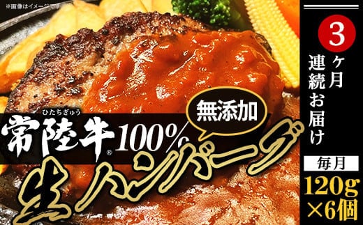 生ハンバーグ120g×6個【常陸牛】100％【3ヶ月連続お届け】【ハンバーグ 生ハンバーグ 常陸牛 冷凍 牛肉 贅沢 黒毛和牛 おかず 惣菜 便利】