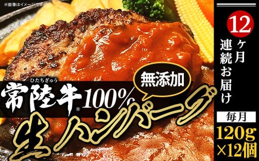 生ハンバーグ120g×12個【常陸牛】100％【12ヶ月連続お届け】【ハンバーグ 生ハンバーグ 常陸牛 冷凍 牛肉 贅沢 黒毛和牛 おかず 惣菜 便利】