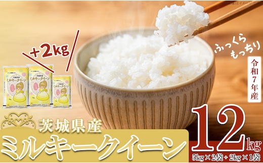 【 先行予約 】【 1月出荷分 】 令和7年産 茨城県産 ミルキークイーン 12kg（ 5kg × 2袋 ＋ 2kg × 1袋 ）【 米 お米 白米 茨城県産 ごはん こめ 国産 ミルキークイーン ふっくら もっちり 12kg 10kg 2kg 】