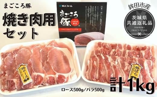 まごころ豚 焼き肉セット 1kg（ロース＆バラ）（茨城県共通返礼品・鉾田市産）