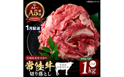 【2027年1月発送予定】最高級A4.A5ランク 常陸牛 切り落し 1kg（約500ｇ×2）【人気肉 お肉 牛肉 和牛 黒毛和牛 国産黒毛和牛 モモ 肩 切り落とし 国産牛 A5 A4 すき焼き 牛丼 ブランド牛】(CR106-1)