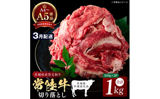 【2027年3月発送予定】最高級A4.A5ランク 常陸牛 切り落し 1kg（約500ｇ×2）【人気肉 お肉 牛肉 和牛 黒毛和牛 国産黒毛和牛 モモ 肩 切り落とし 国産牛 A5 A4 すき焼き 牛丼 ブランド牛】(CR106-3)