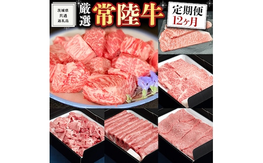 ＜ 定期便 ＞ 厳選 『 常陸牛 』 12ヶ月セット ( 茨城県共通返礼品 ) A5 A4 肉 焼肉 国産 霜降 サーロイン ヒレ もも ハンバーグ ステーキ すき焼き しゃぶしゃぶ