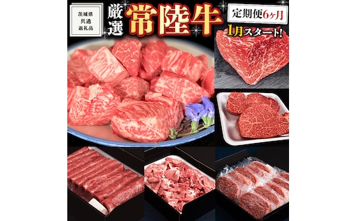 《 定期便 1月スタート 》 厳選 『 常陸牛 』 6ヶ月セット ( 茨城県共通返礼品 ) A5 A4 肉 焼肉 国産 霜降 ヒレ 切り落とし もも ハンバーグ ステーキ すき焼き しゃぶしゃぶ