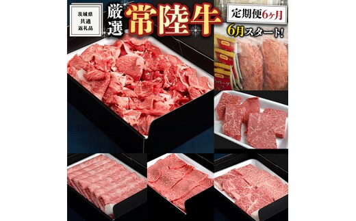 《 定期便 6月スタート 》 厳選 『 常陸牛 』 6ヶ月セット ( 茨城県共通返礼品 ) A5 A4 肉 切り落とし 焼肉 国産 霜降 赤身 もも ハンバーグ ステーキ すき焼き しゃぶしゃぶ