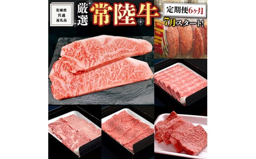《 定期便 7月スタート 》 厳選 『 常陸牛 』 6ヶ月セット ( 茨城県共通返礼品 ) A5 A4 肉 焼肉 国産 サーロイン 霜降 赤身 もも ハンバーグ ステーキ すき焼き しゃぶしゃぶ