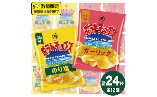 湖池屋 ポテトチップス 2種類アソート （のり塩・ガーリック）（各12袋・計24袋） ポテチ お菓子 おかし 大量 スナック おつまみ ジャガイモ じゃがいも まとめ買い スナック菓子 数量限定